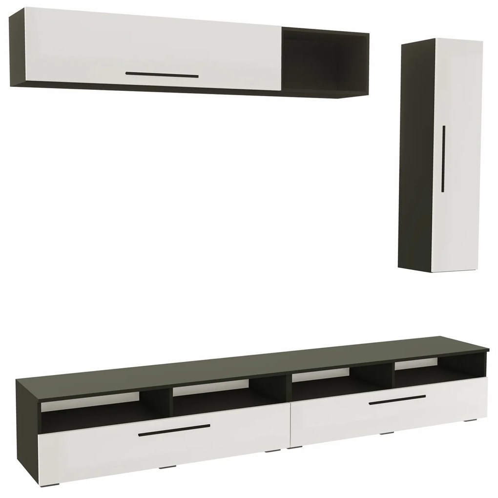 Living haaus Haga V13, Alb Lucios/Negru, MDF, L 240 cm