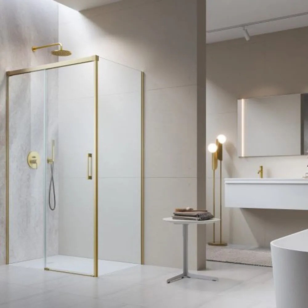 Usa de nisa culisanta Radaway Idea KDJ 100 cm sticla 6 mm auriu periat-transparent deschidere stanga