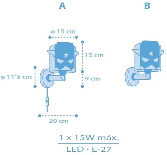 Dalber 61819 - Aplica de perete pentru copii BLUE HERO 1xE27/15W/230V