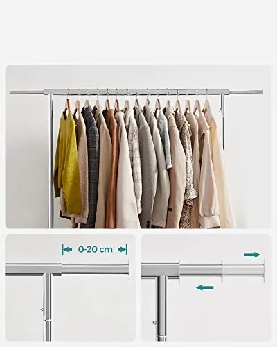 Umeraș pentru haine IRENE pe roți, max.130kg, 150x45x160cm, argintiu SongmicsHome