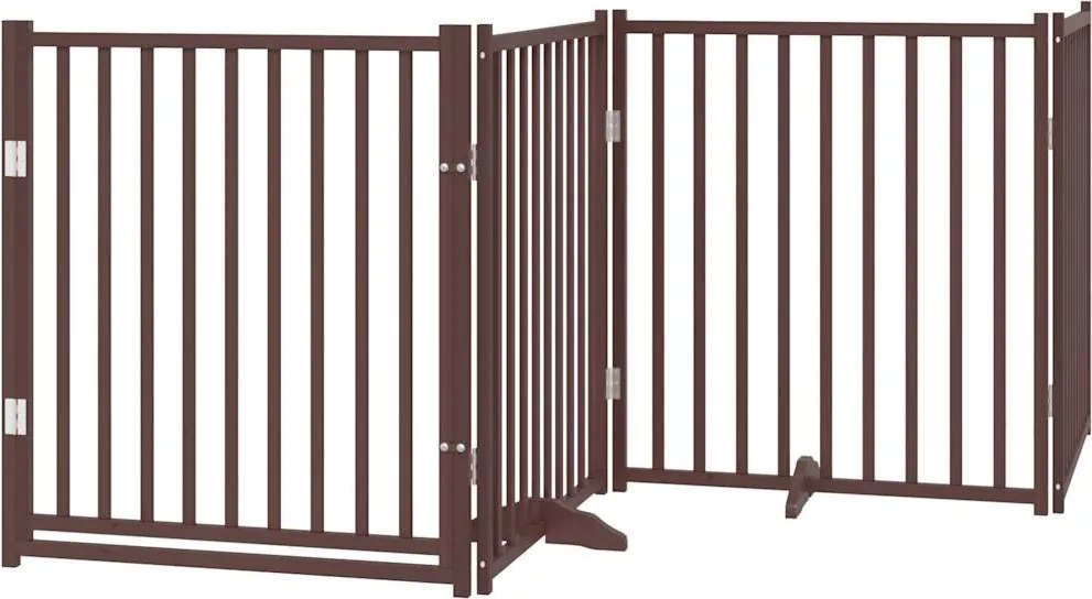 vidaXL Poartă câini pliabilă cu ușă 4 panouri maro 320 cm, lemn brad