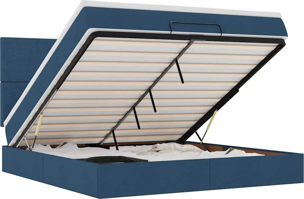 vidaXL Cadru de pat otoman cu saltea țesătură albastră 180x200cm