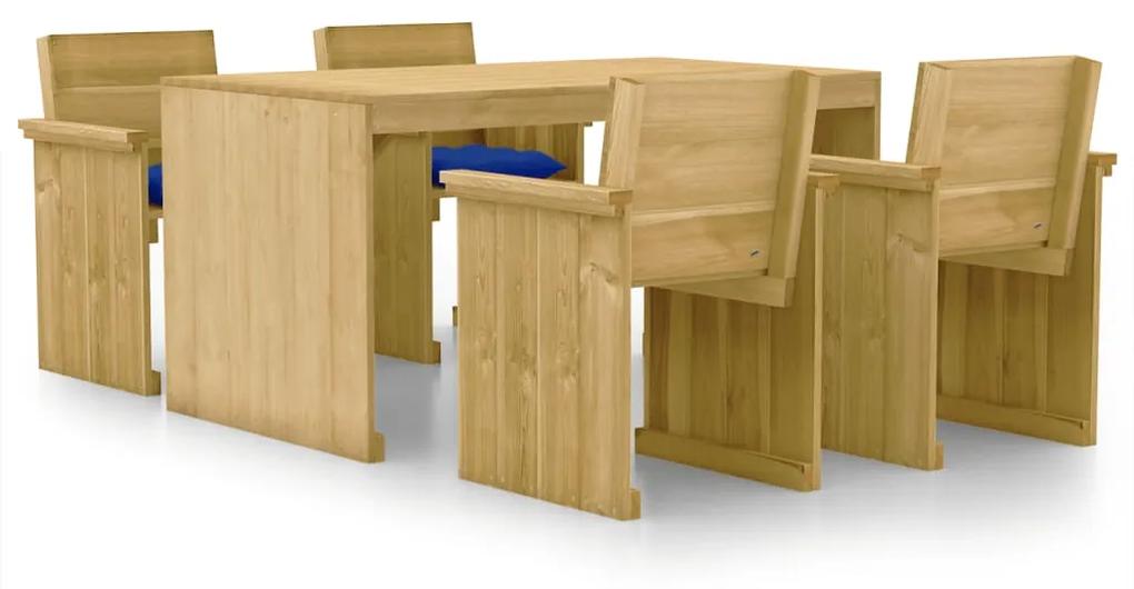 Set mobilier de gradina cu perne, 5 piese, lemn de pin tratat Albastru deschis, 1