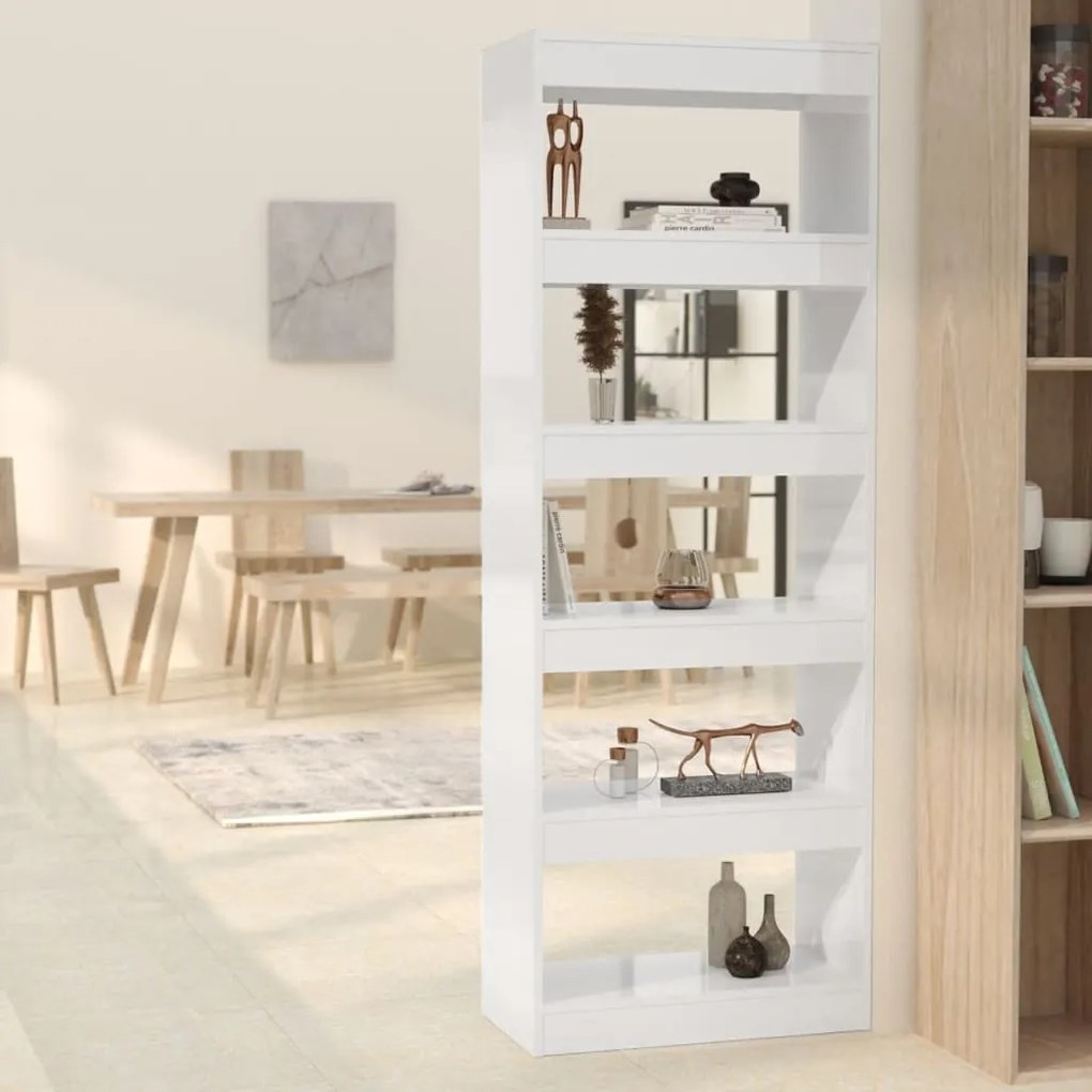 Bibliotecă/separator cameră alb extralucios, 60x30x166 cm pal