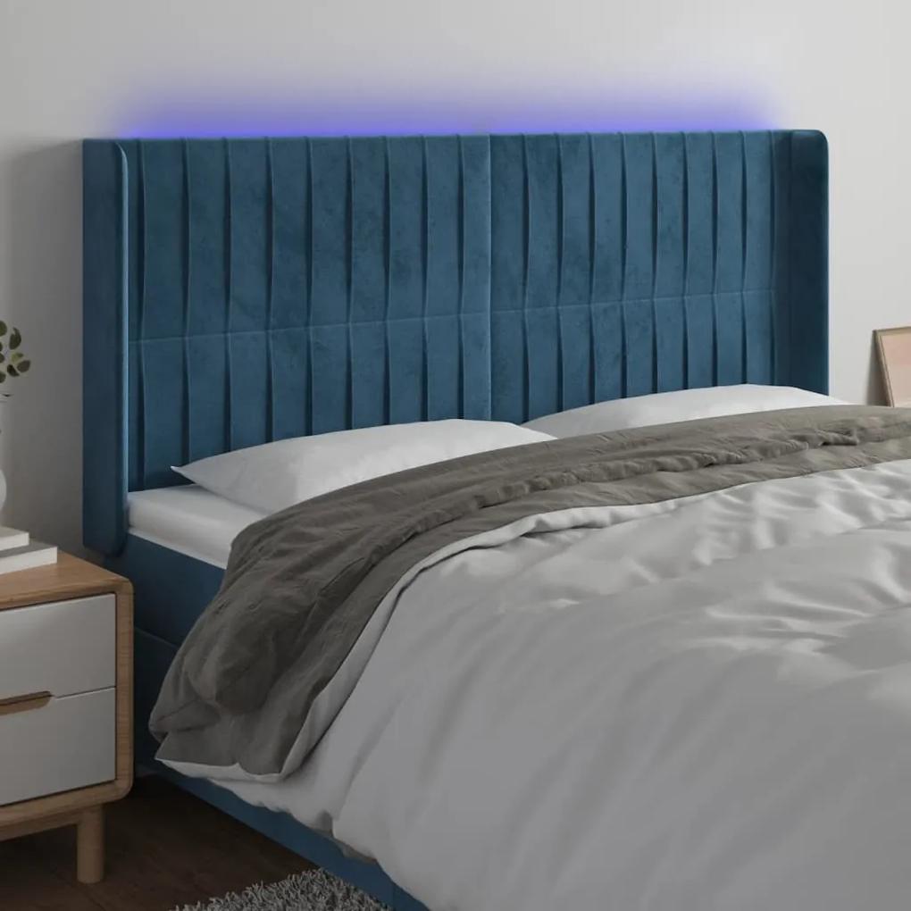 3124350 vidaXL Tăblie de pat cu LED, albastru închis, 183x16x118/128cm catifea