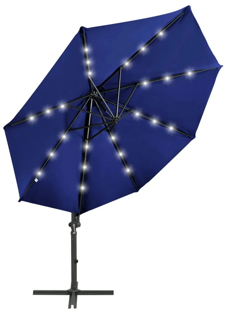 Umbrela suspendata cu stalp si LED-uri, albastru azuriu, 300 cm azure blue, 300 cm