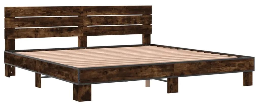 3280134 vidaXL Cadru de pat, stejar fumuriu 180x200 cm lemn prelucrat și metal