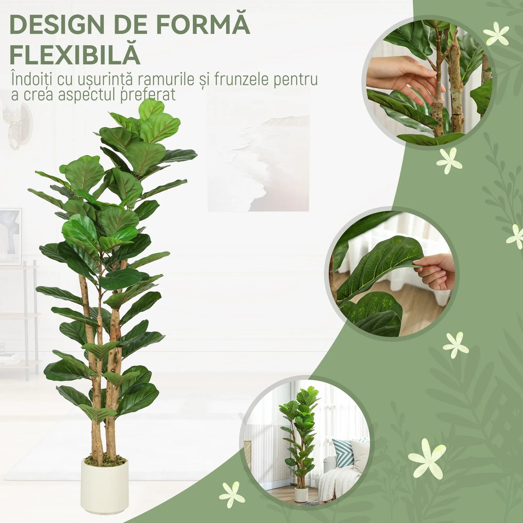 HOMCOM Plantă Artificială Ficus Lyrata 150 cm - Verde | Aosom Romania