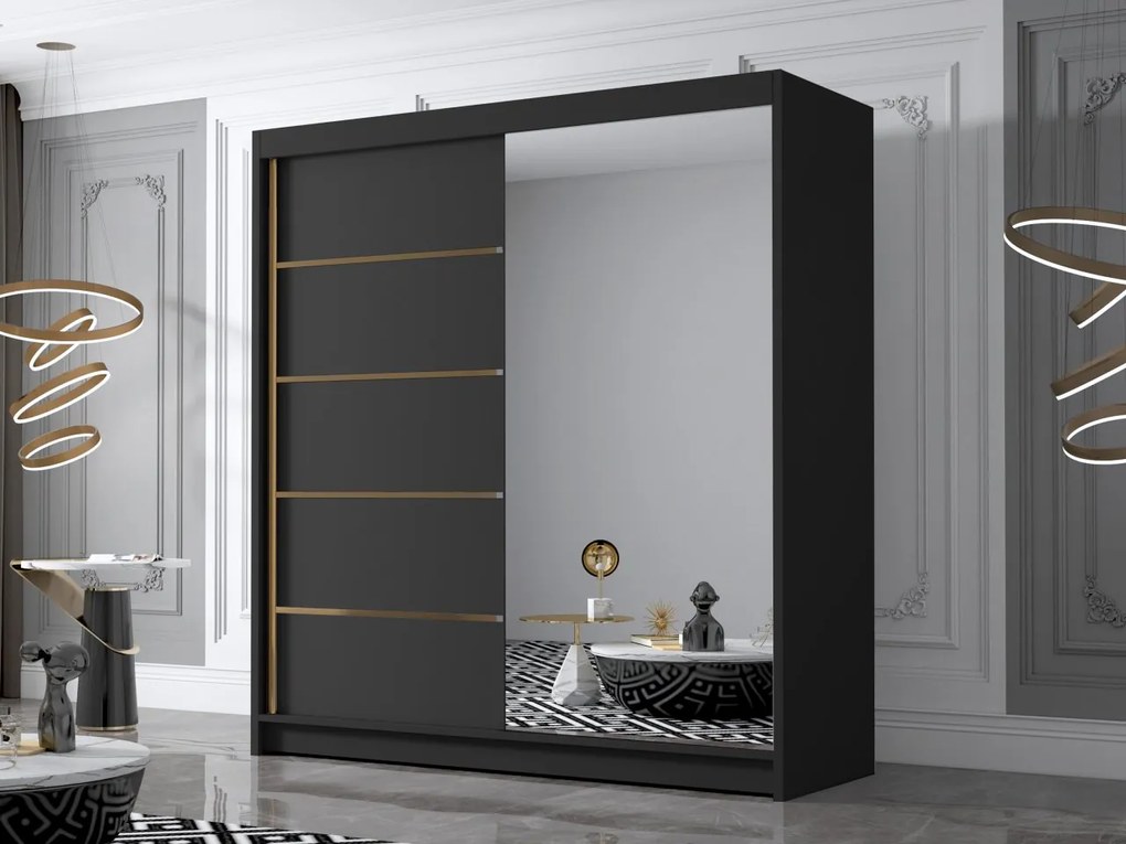 Dulap de haine cu uși culisante Bratoke III 180 (Negru + auriu) (cu oglindă). Promo -17%. 1105688