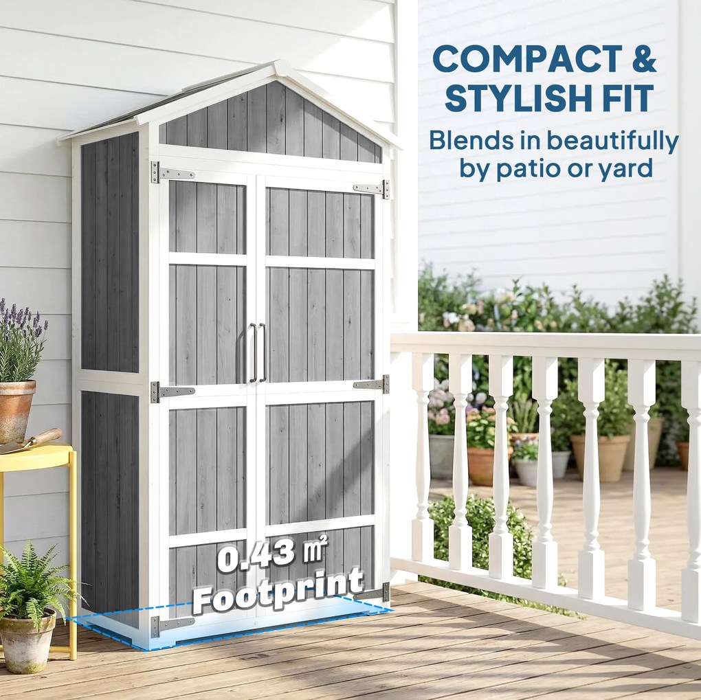 Outsunny Dulap de grădină Adăpost de grădină impermeabil cu acoperiș din metal Uși duble pentru unelte de grădină 105x55x179cm Gri | Aosom Romania