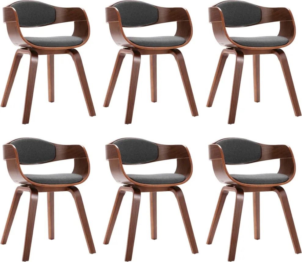 vidaXL Scaune de bucătărie, 6 buc. gri, lemn curbat și material textil