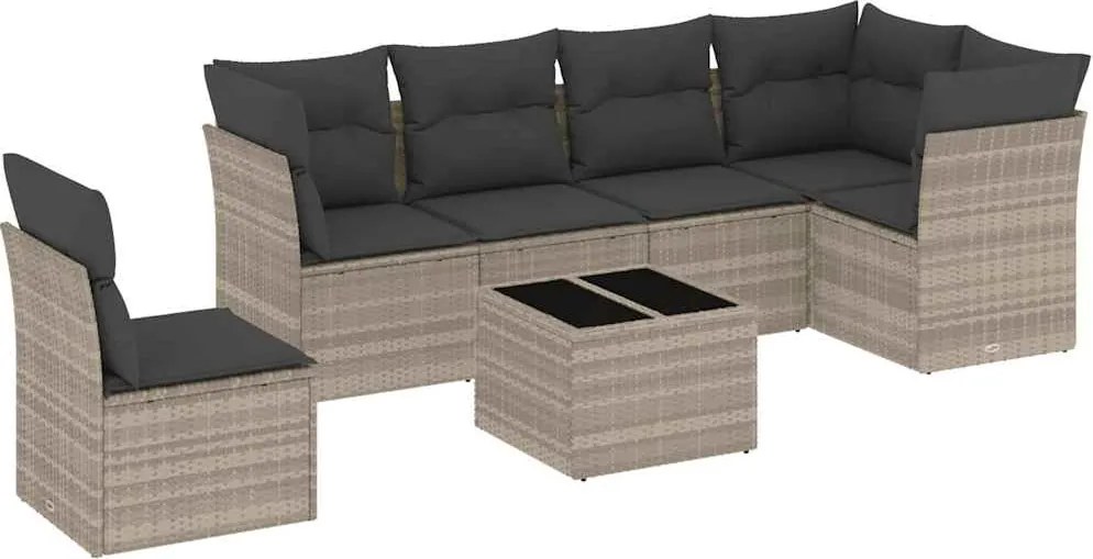 vidaXL Set canapele de grădină cu perne, 7piese gri deschis poliratan