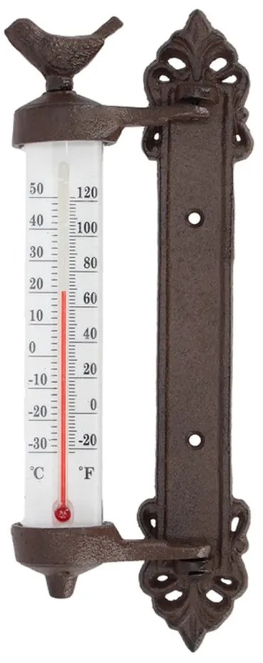 Termometru cu păsări din fontă Esschert Design Bird, înlălțime 27,3 cm