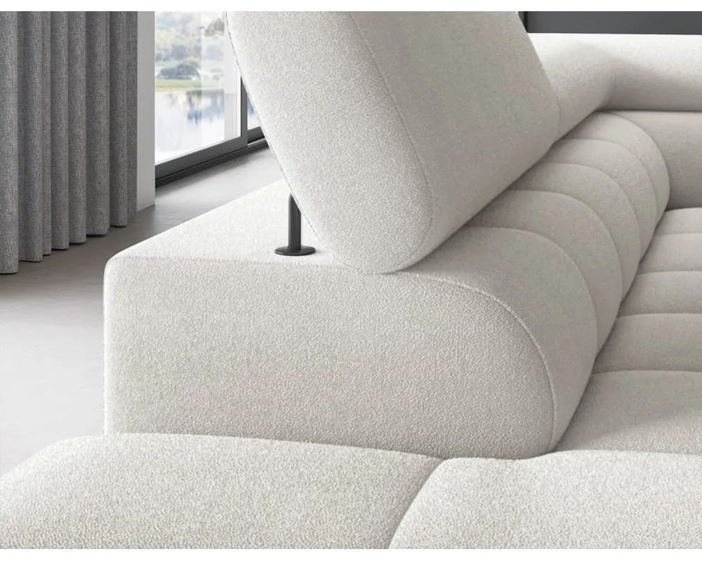 Colțar crem extensibil/cu spațiu de depozitare cu tapițerie din țesătură bouclé (cu colț pe partea stângă/în formă de ”L”) Ferucce – ELTAP