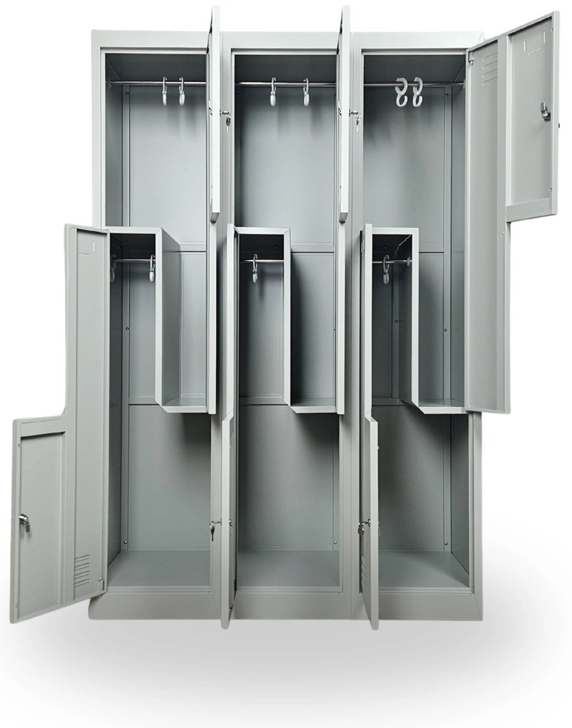 Dulap metalic Z, 3 compartimente, 120 x 50 x 180 cm, broasca cilindrica, gri deschis - ral 7035