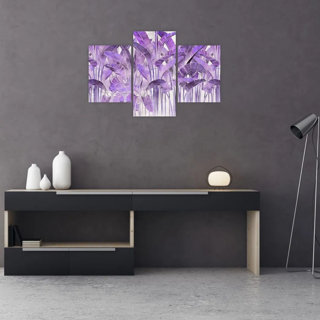 Tablou - Frunze violet în tencuială (90x60 cm)