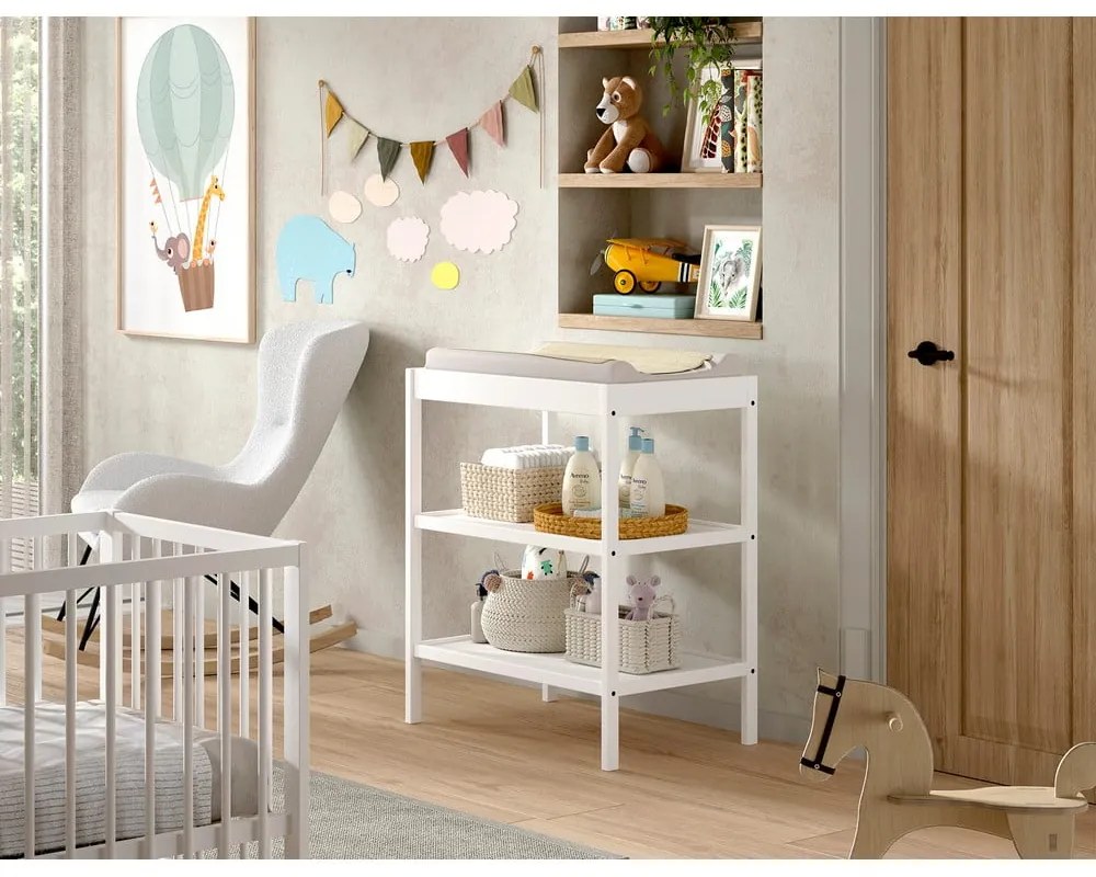 Masă de înfășat albă din lemn de fag Dino – Vipack