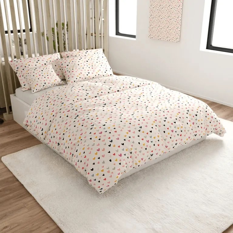 Lenjerie de pat din bumbac DOTHEARTS POLY crem Dimensiune lenjerie de pat: 70 x 90 cm | 140 x 220 cm