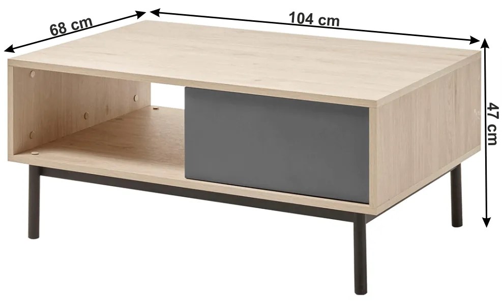 Masuta de cafea grafit BERGEN BL104 in decor de stejar jackson