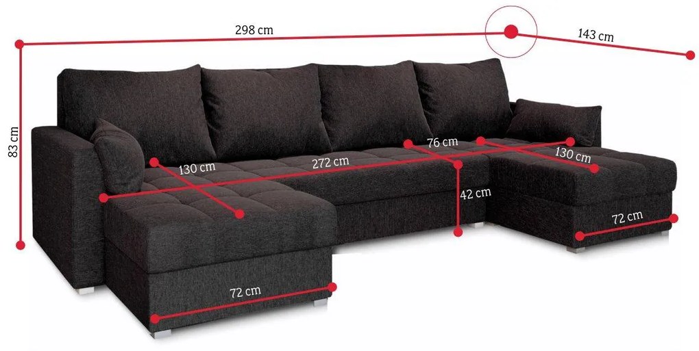 Supermobel Canapea in forma de U JAKO, 298x83x143, kronos 01