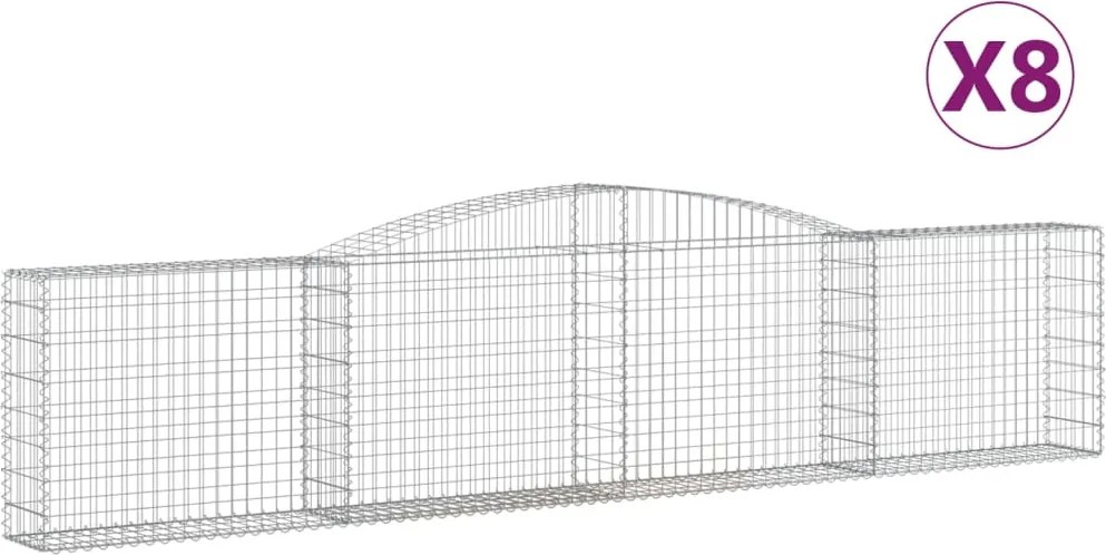 vidaXL Coșuri gabion arcuite 8 buc, 400x30x80/100 cm, fier galvanizat
