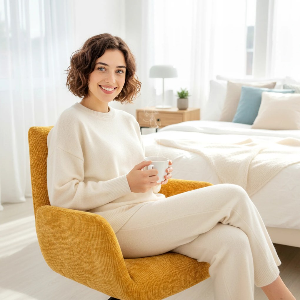 HOMCOM Fotoliu tapițat, fotoliu accent, design modern, rotativ, până la 120 kg, Galben | Aosom Romania