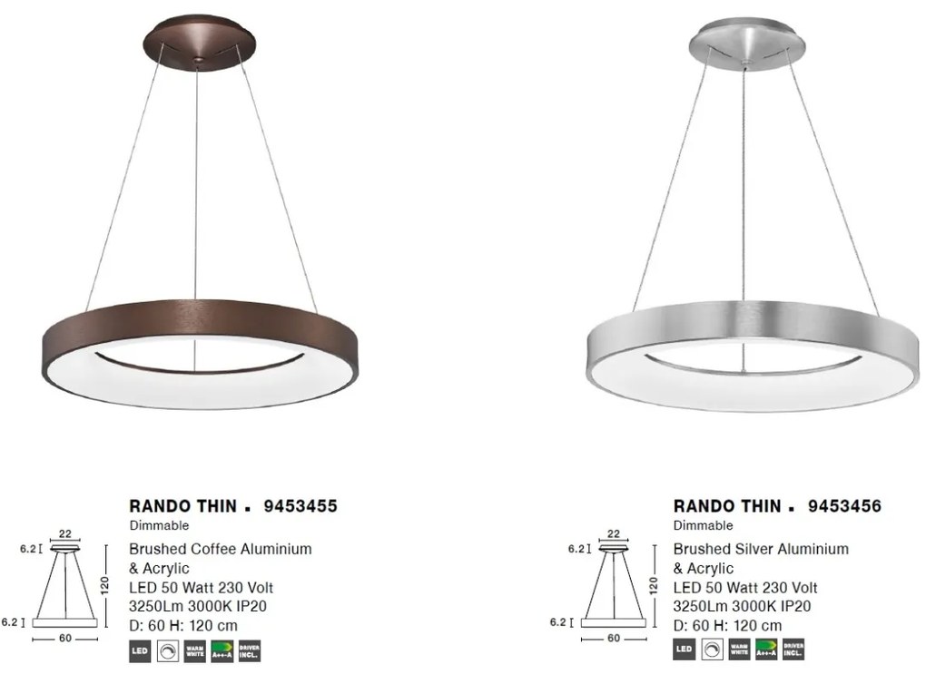 Lustra LED design modern circular RANDO THIN argintie 3000K NVL-9453456