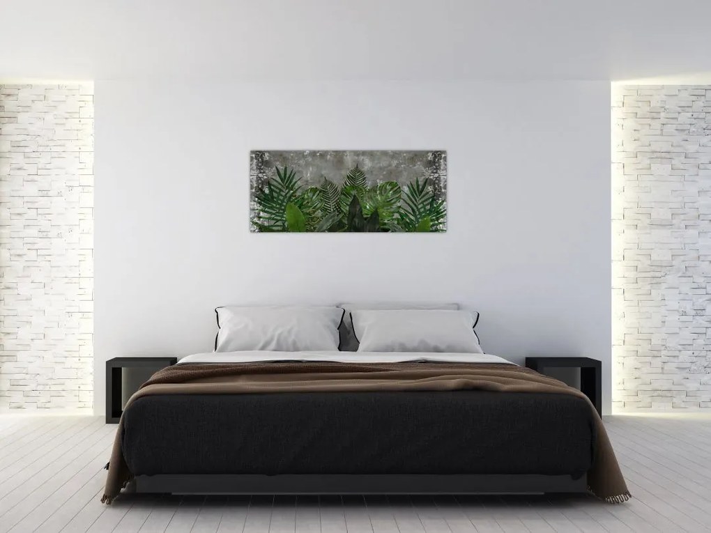 Tablou - Zid de beton cu plante (120x50 cm)
