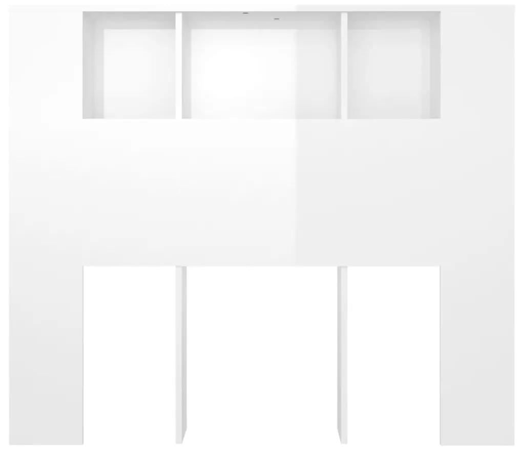 Tablie de pat cu dulap, alb extralucios, 120x18,5x104,5 cm Alb foarte lucios, 1
