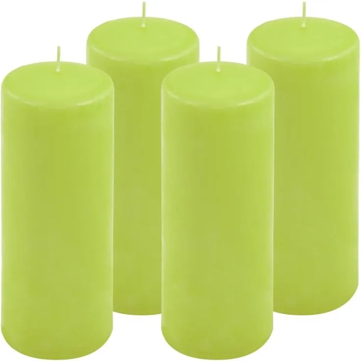 Set de lumânări tip pilon, 20 cm, Ø 7,5 cm, verde deschis, 4