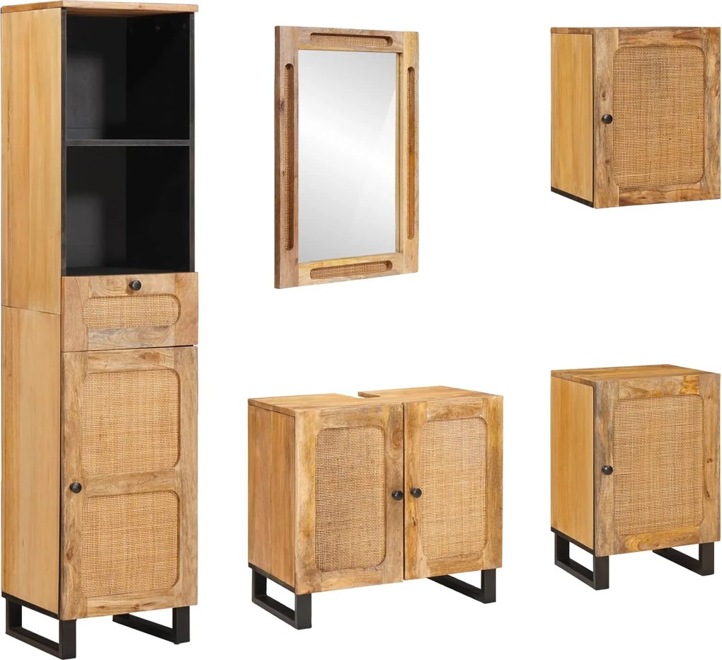 vidaXL Seturi de baie cu sertar cu raft natural Lemn de mango solid