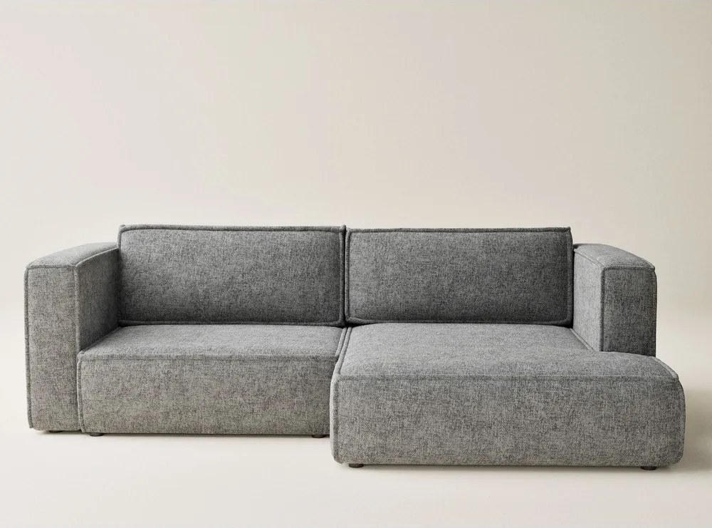 Colțar gri extensibil/cu spațiu de depozitare cu tapițerie din chenille (cu colț pe partea dreaptă/cu șezlong) Velto – Maison de Rêve