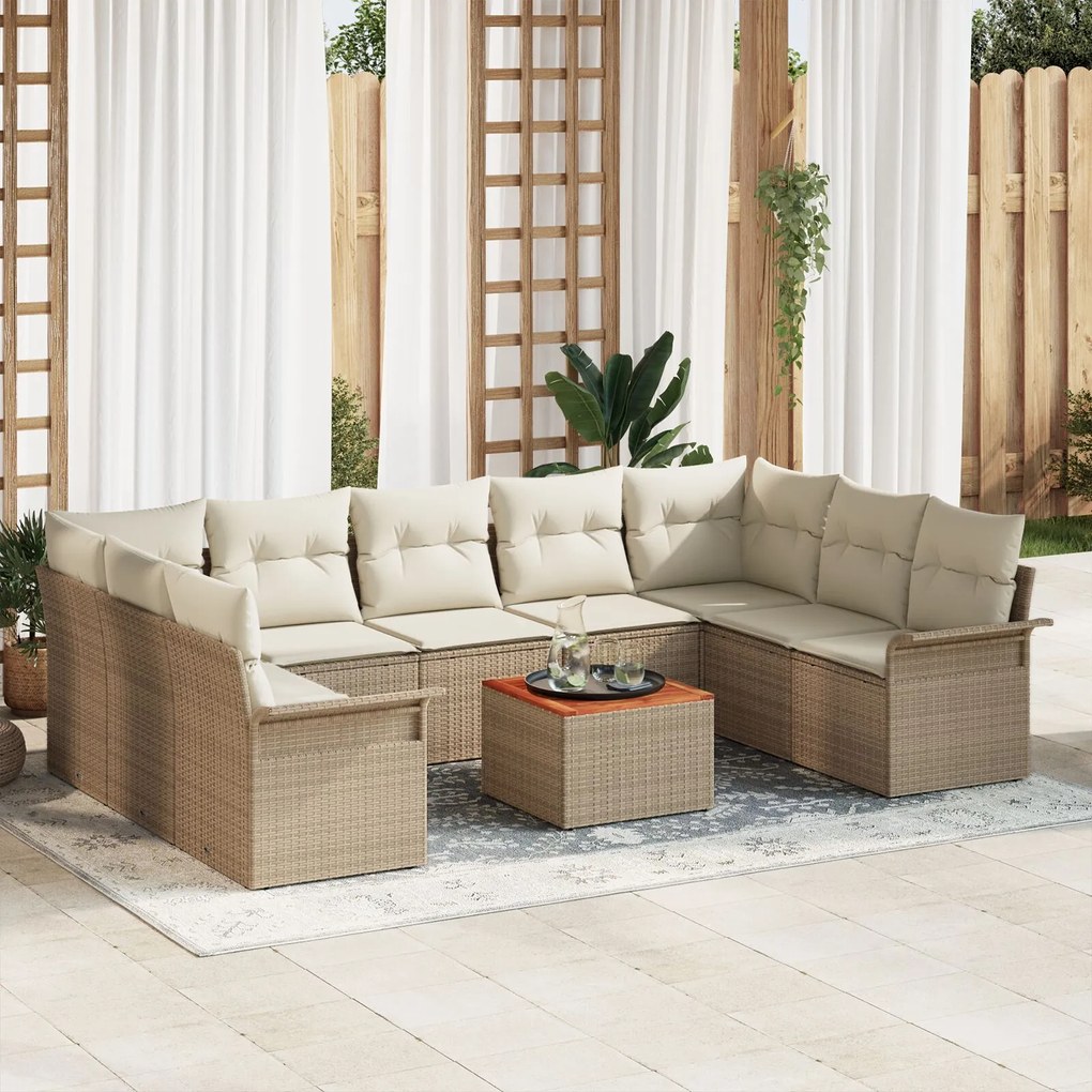 vidaXL Set de canapele pentru grădină 10 pcs Bej Rattan poli