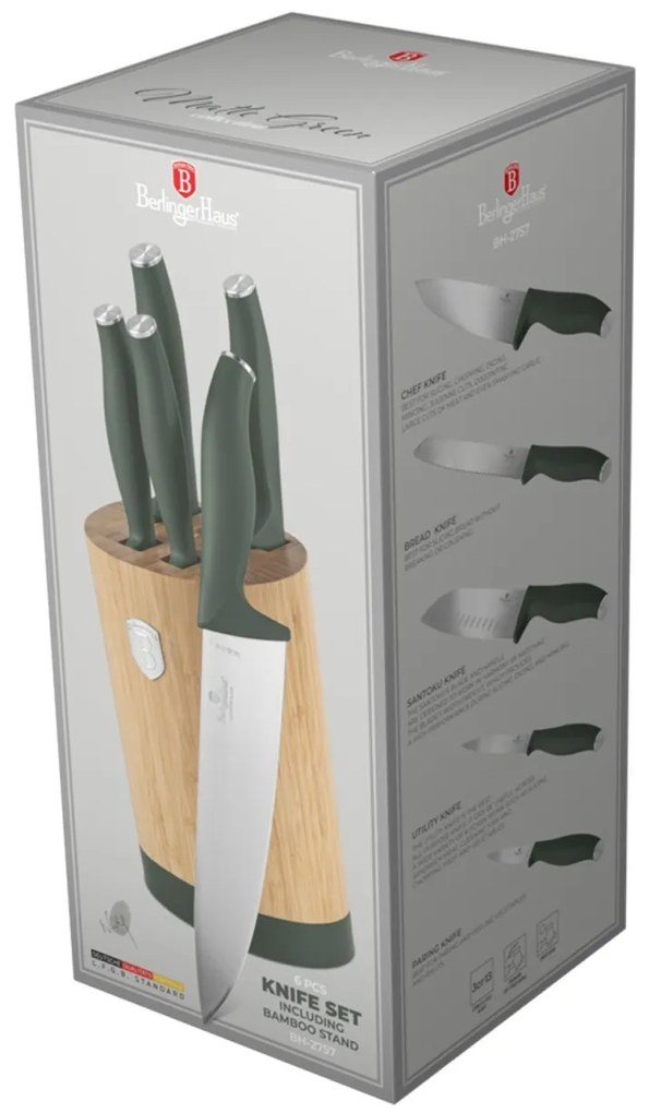 Set cutite 6 piese, cu suport bambus Green Matte Collection Berlinger Haus BH 2757