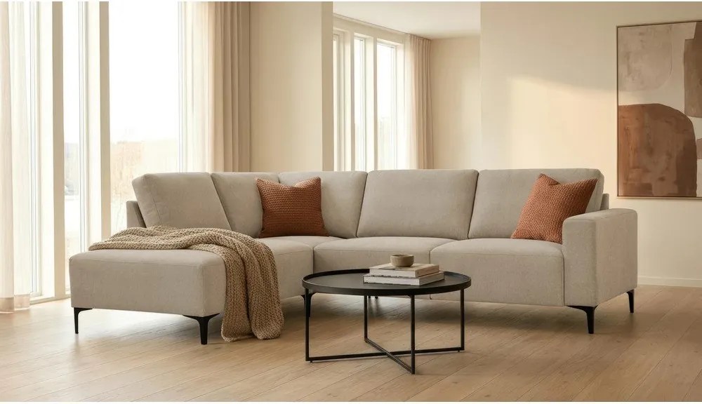 Colțar maro deschis cu tapițerie din chenille (cu colț pe partea stângă/în formă de ”L”) Fabian – Scandic