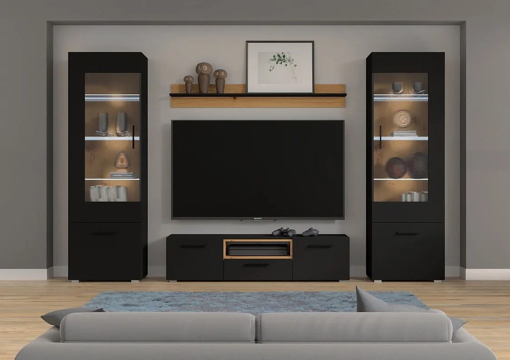 Mobilier living Akita C (Negru + Stejar artisan). 1124864