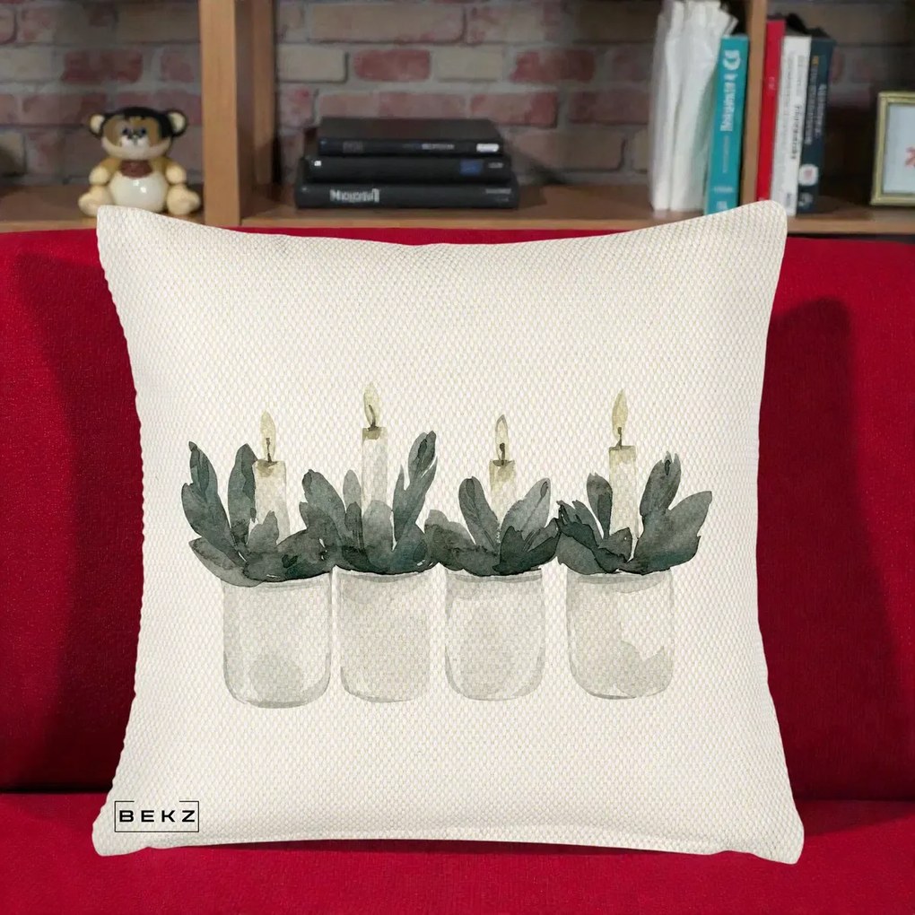 Perna Decorativa Lumanari Advent in Borcane, 40x40 cm, Crem Reliefat, Husa Detasabila, Perna Inclusa, BEKZ®