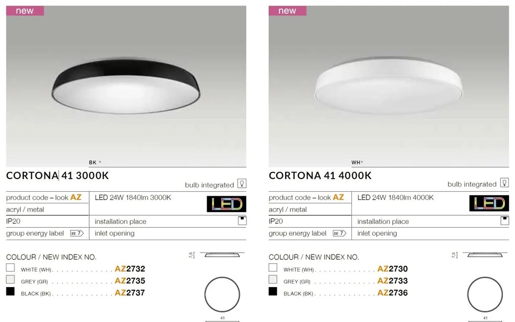 Plafoniera LED slim CORTONA 41 3000K neagra