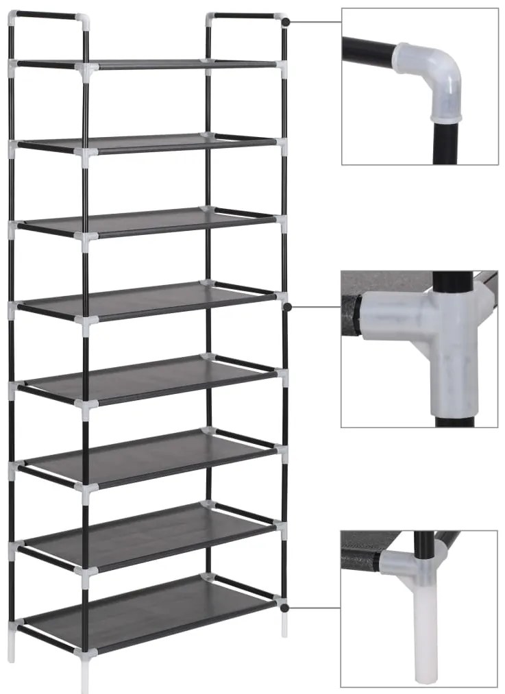 vidaXL Raft încălțăminte 8 rafturi, Metal și textil nețesut, Negru