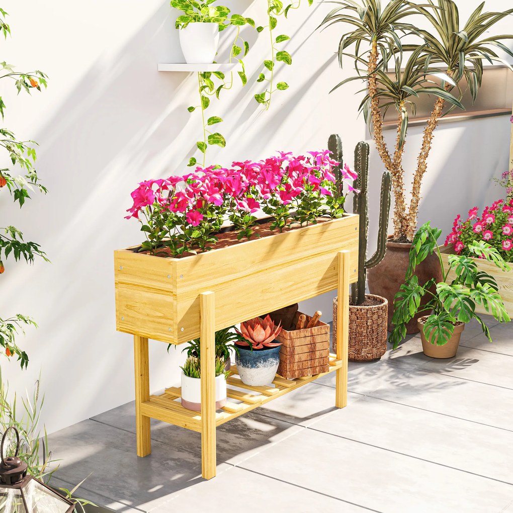 Outsunny Jardiniere pe picioare, gradina inalta pe picioare cu 2 gauri de drenaj din lemn 100 x 30 x 70,5 cm lemn natural | Aosom Romania