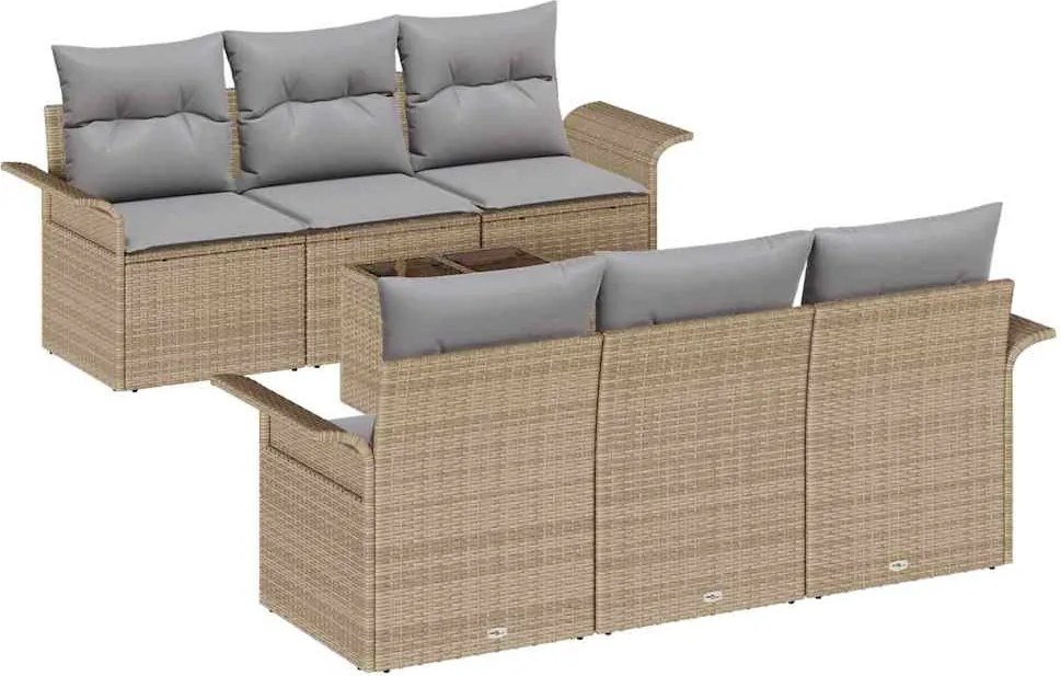 vidaXL Set de canapele pentru grădină cu pernă 7 pcs Bej poliratan