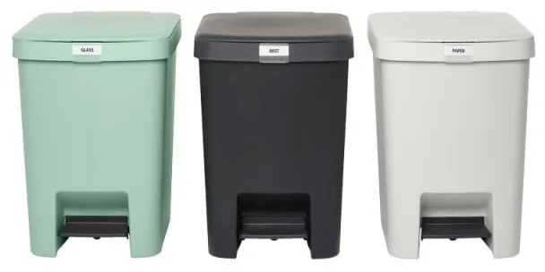 Coș cu pedală Brabantia StepUp 1008483, 25 L, Materiale ecologice, Deschidere mare, Gri deschis