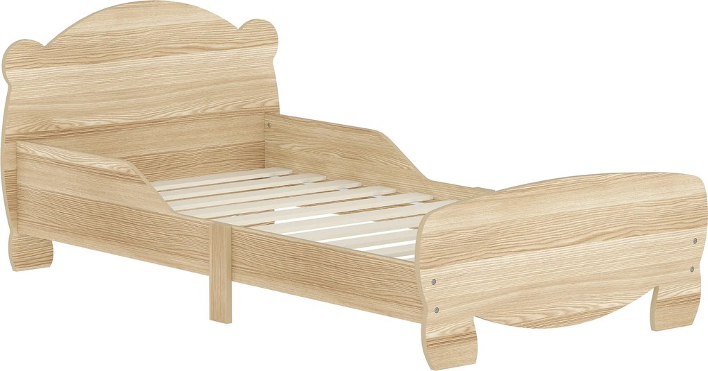 AIYAPLAY Pat pentru copii, pat tineret, pat casă cu design ursuleț, pat de joacă pentru 3-6 ani, 143,5 x 80 x 55 cm, lemn natural | Aosom Romania