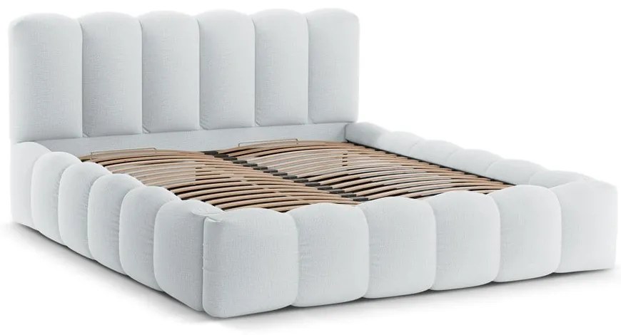 Pat matrimonial gri deschis tapițat cu spațiu de depozitare cu somieră 180x200 cm Lupine – Micadoni