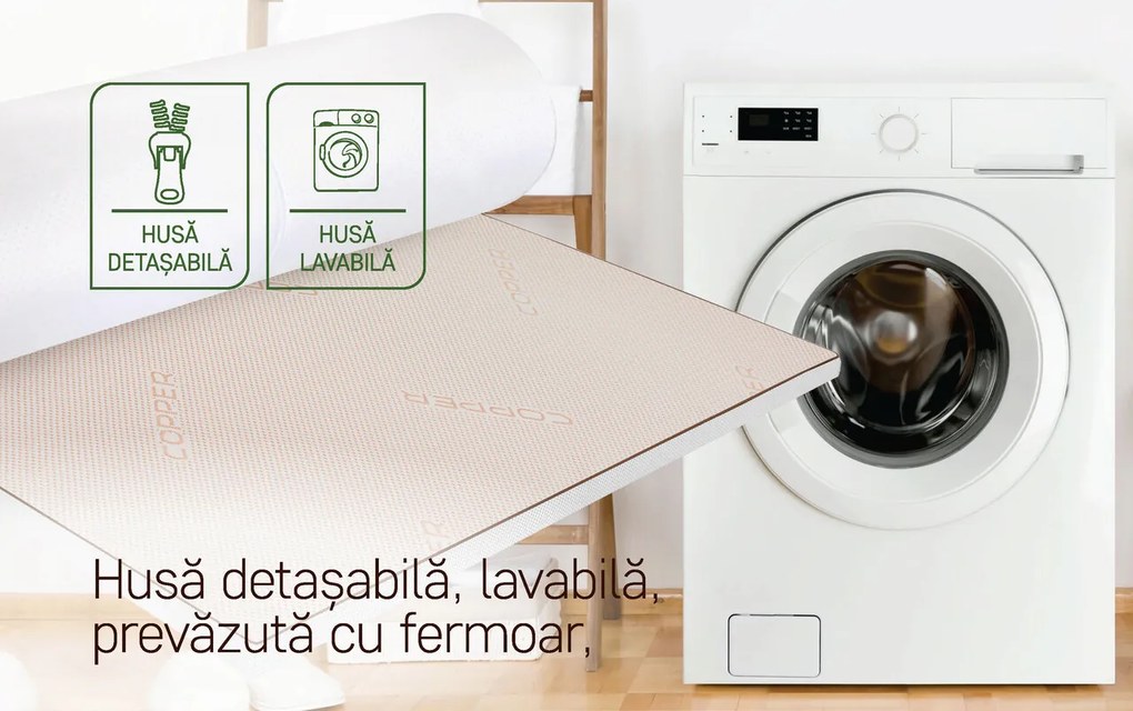 Topper saltea Copper Dual Confort Memory 7 zone, 80x200 cm, H 6 cm
