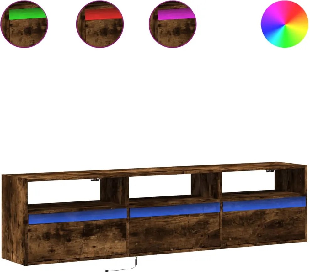 vidaXL Dulap TV de perete cu lumini LED, stejar fumuriu, 180x31x45 cm