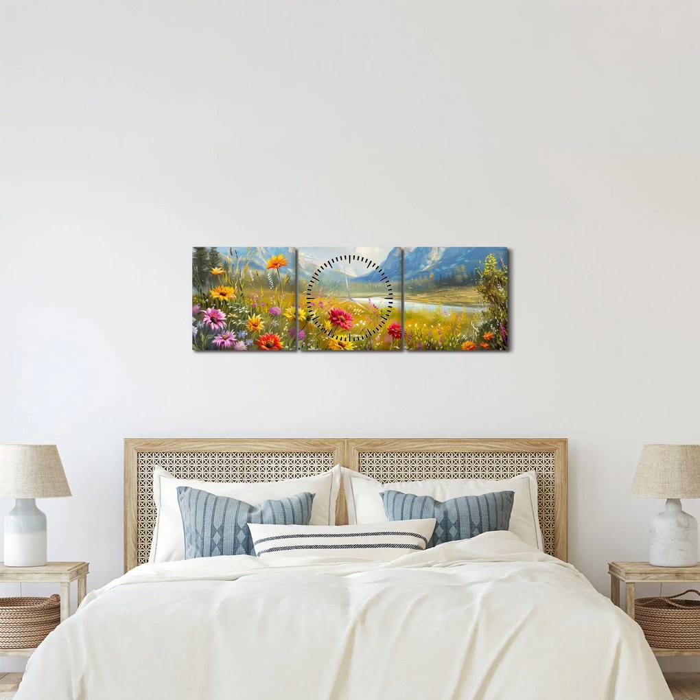 Tablou - Peisaj pictat (cu ceas) (90x30 cm)