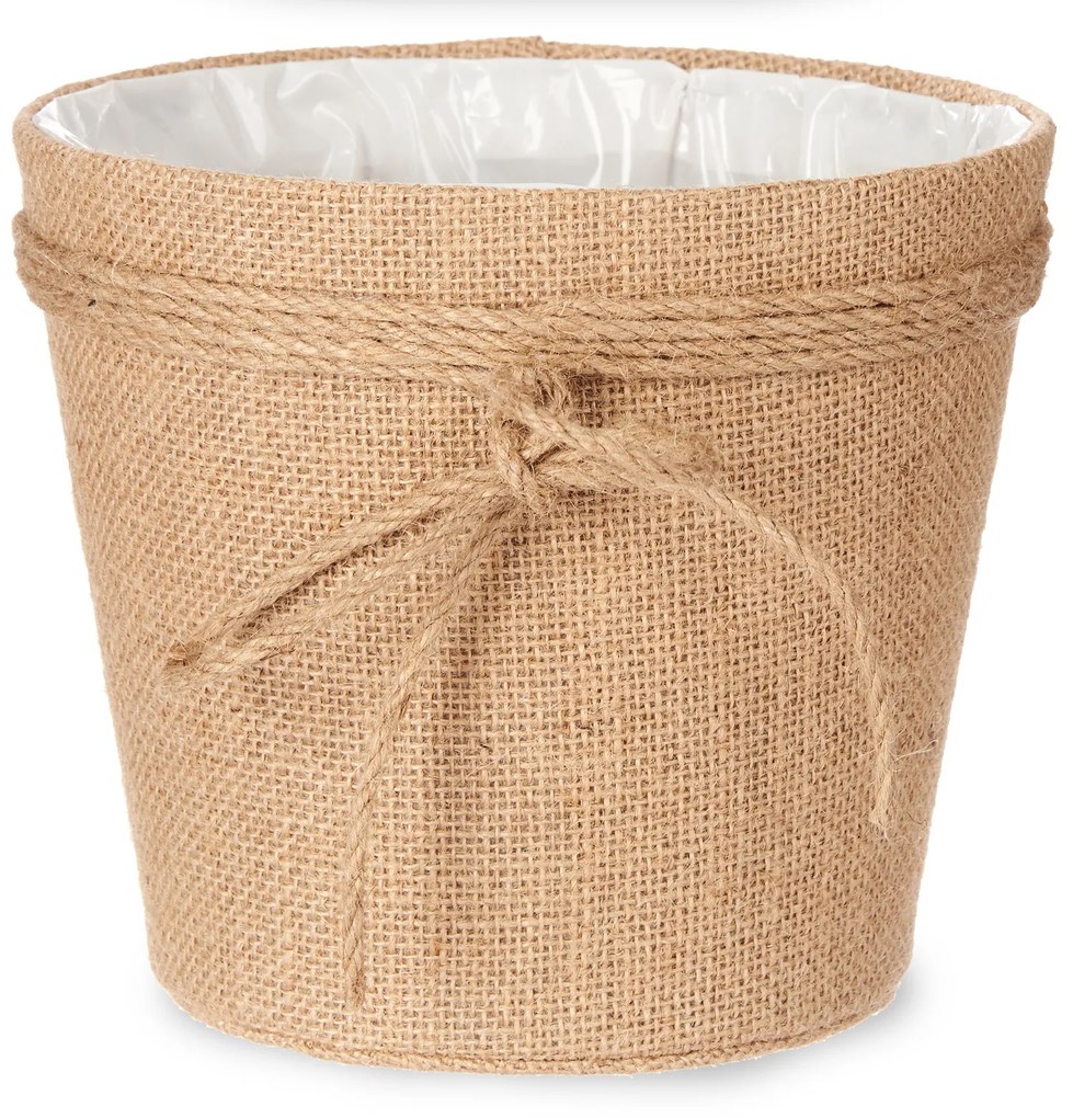 Husa pentru ghiveci impletit cu fundita de iuta, 20 x 16 cm