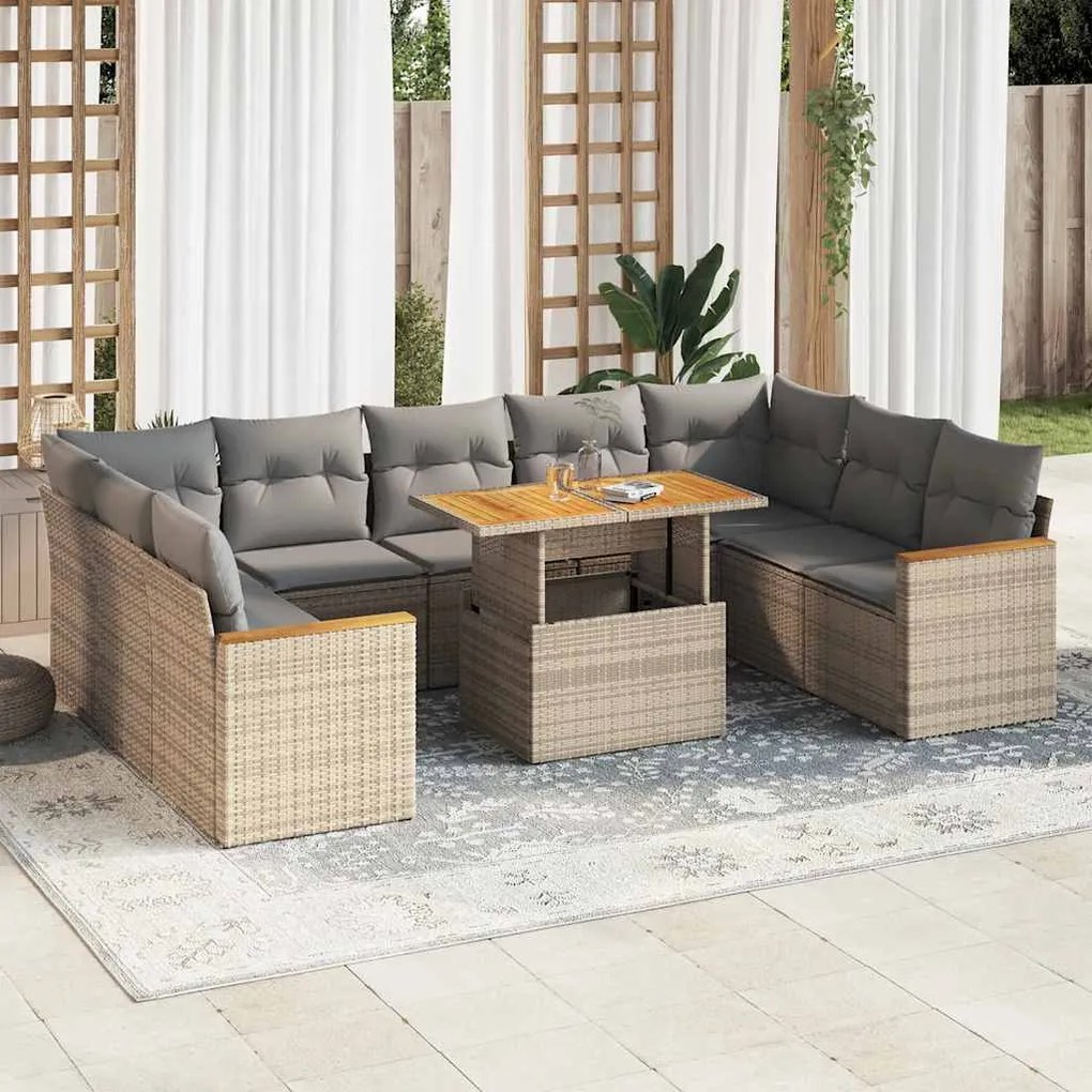 vidaXL Set canapele de grădină cu perne, 10 piese, bej, poliratan