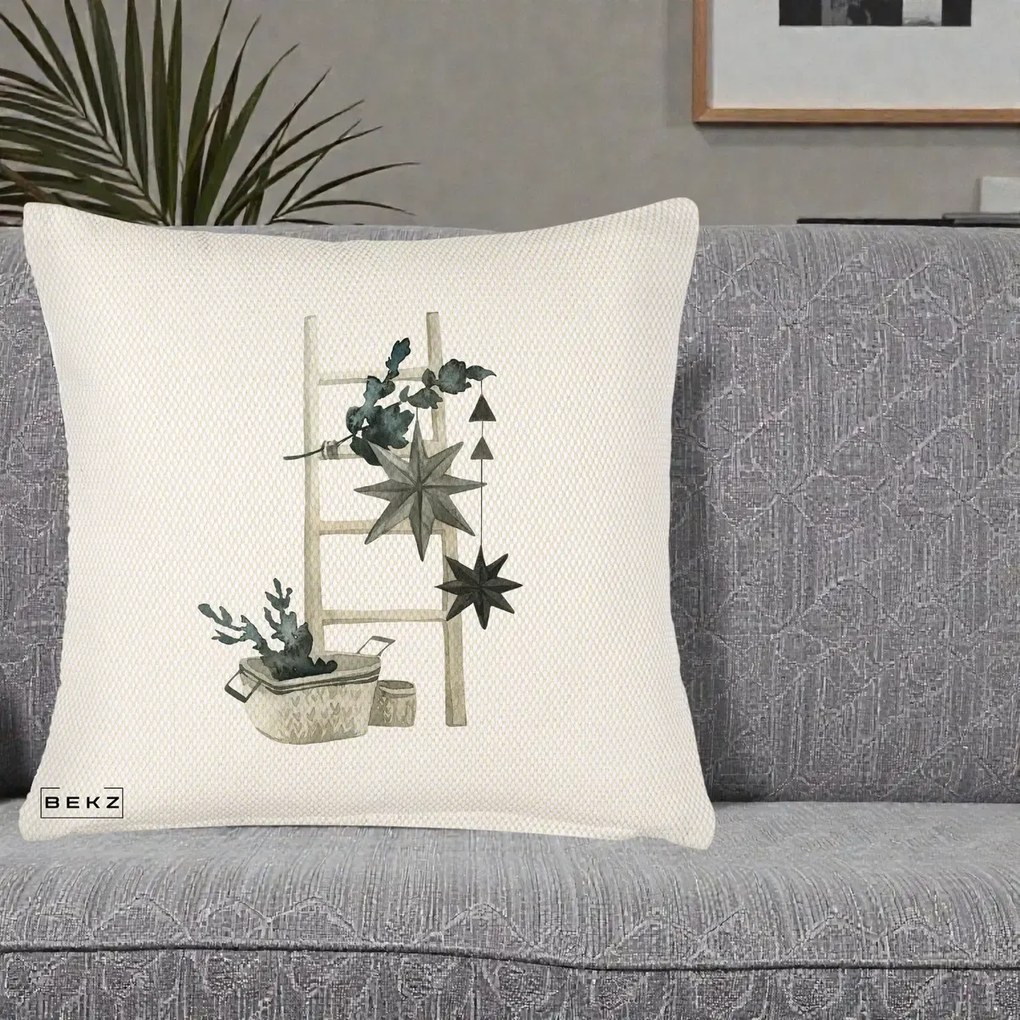 Perna Decorativa Scara Scandinavica cu Stele, 40x40 cm, Crem Reliefat, Husa Detasabila, Perna Inclusa, BEKZ®